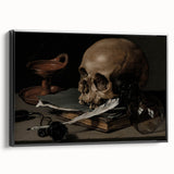 Dark Academia Wall Art – Skull, Quill, and Book Still Life in Gothic Style