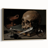 Dark Academia Wall Art – Skull, Quill, and Book Still Life in Gothic Style
