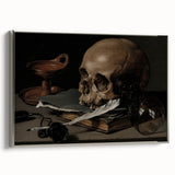 Dark Academia Wall Art – Skull, Quill, and Book Still Life in Gothic Style
