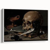 Dark Academia Wall Art – Skull, Quill, and Book Still Life in Gothic Style