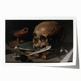 Dark Academia Wall Art – Skull, Quill, and Book Still Life in Gothic Style