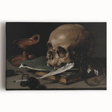 Dark Academia Wall Art – Skull, Quill, and Book Still Life in Gothic Style
