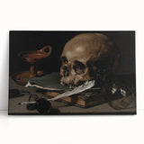 Dark Academia Wall Art – Skull, Quill, and Book Still Life in Gothic Style