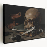 Dark Academia Wall Art – Skull, Quill, and Book Still Life in Gothic Style