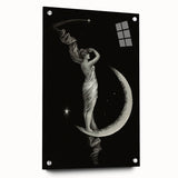 Dark Academia Wall Art | Vintage Gothic Moon Lady | Shadowy Art Piece