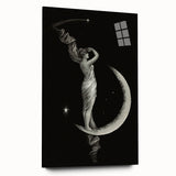 Dark Academia Wall Art | Vintage Gothic Moon Lady | Shadowy Art Piece