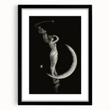 Dark Academia Wall Art | Vintage Gothic Moon Lady | Shadowy Art Piece