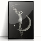 Dark Academia Wall Art | Vintage Gothic Moon Lady | Shadowy Art Piece
