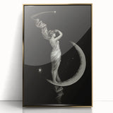 Dark Academia Wall Art | Vintage Gothic Moon Lady | Shadowy Art Piece