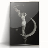 Dark Academia Wall Art | Vintage Gothic Moon Lady | Shadowy Art Piece