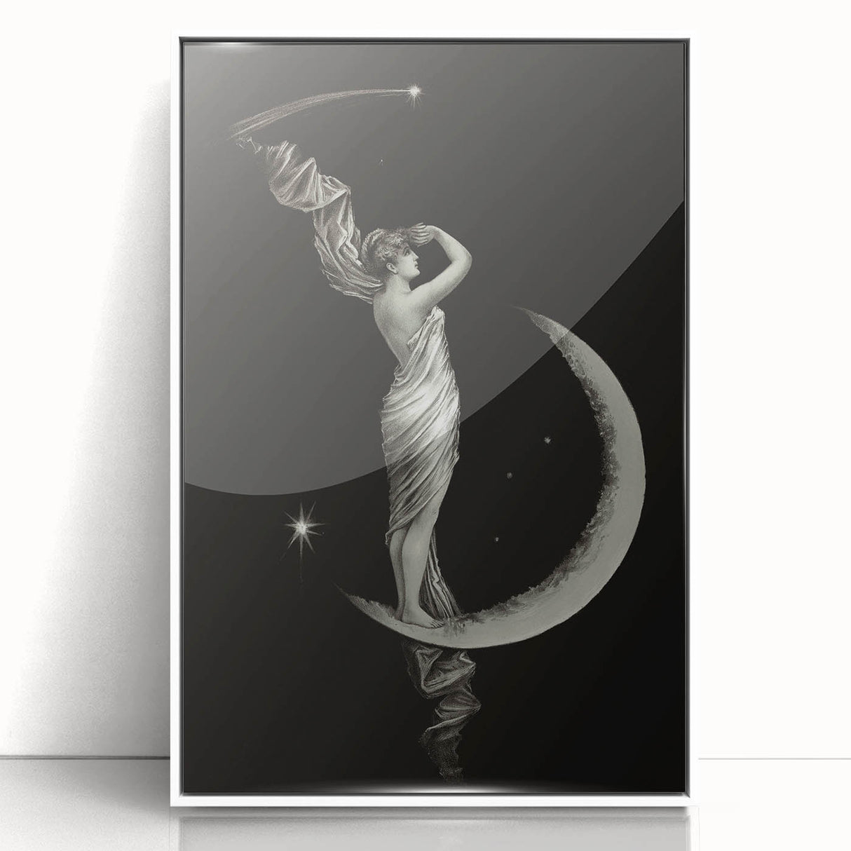 Dark Academia Wall Art | Vintage Gothic Moon Lady | Shadowy Art Piece