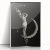 Dark Academia Wall Art | Vintage Gothic Moon Lady | Shadowy Art Piece