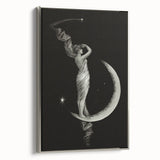 Dark Academia Wall Art | Vintage Gothic Moon Lady | Shadowy Art Piece
