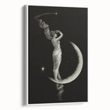 Dark Academia Wall Art | Vintage Gothic Moon Lady | Shadowy Art Piece