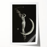 Dark Academia Wall Art | Vintage Gothic Moon Lady | Shadowy Art Piece