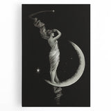 Dark Academia Wall Art | Vintage Gothic Moon Lady | Shadowy Art Piece