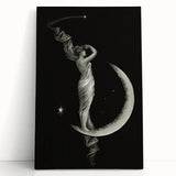 Dark Academia Wall Art | Vintage Gothic Moon Lady | Shadowy Art Piece