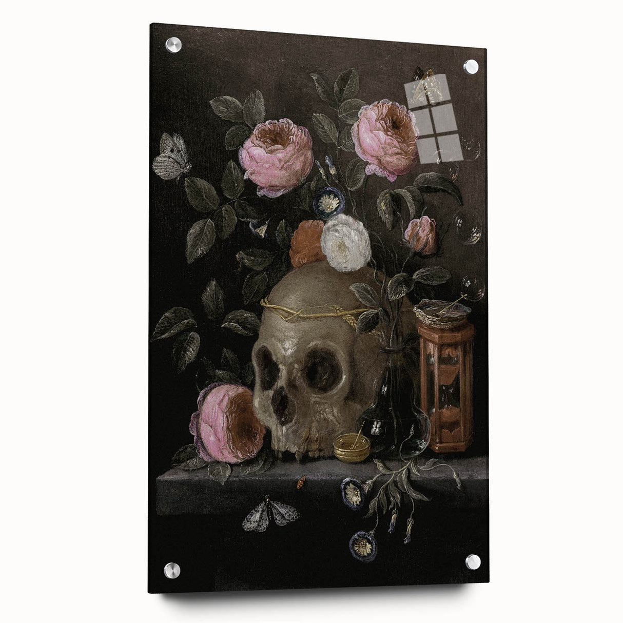 Dark Academia Wall Art: Moody Floral and Skull, Vintage Gothic Print