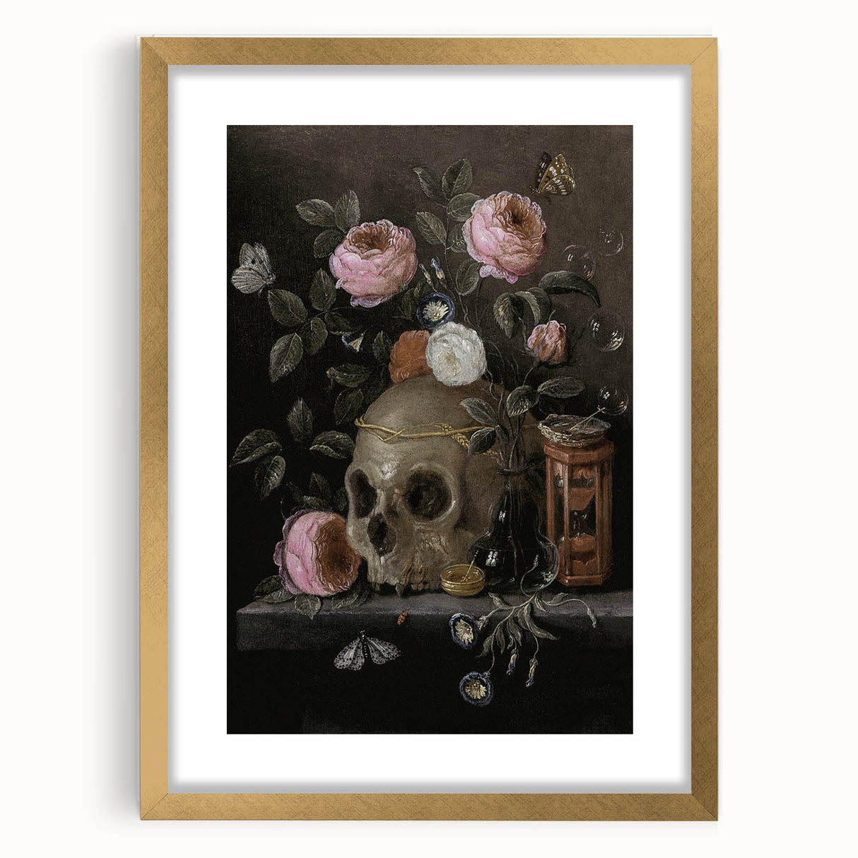 Dark Academia Wall Art: Moody Floral and Skull, Vintage Gothic Print