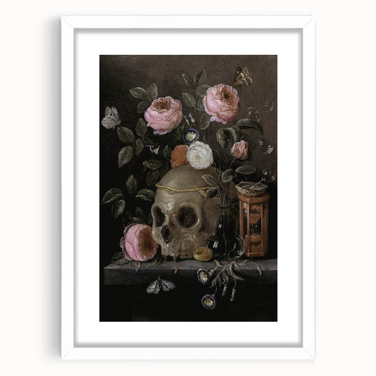 Dark Academia Wall Art: Moody Floral and Skull, Vintage Gothic Print
