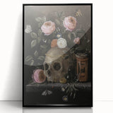 Dark Academia Wall Art: Moody Floral and Skull, Vintage Gothic Print