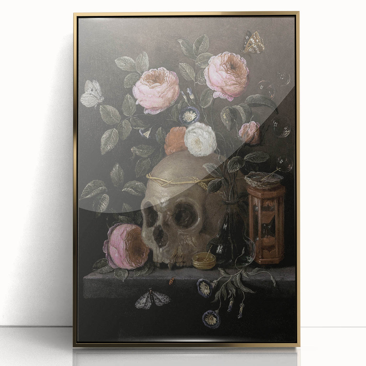 Dark Academia Wall Art: Moody Floral and Skull, Vintage Gothic Print