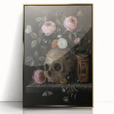 Dark Academia Wall Art: Moody Floral and Skull, Vintage Gothic Print
