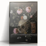 Dark Academia Wall Art: Moody Floral and Skull, Vintage Gothic Print