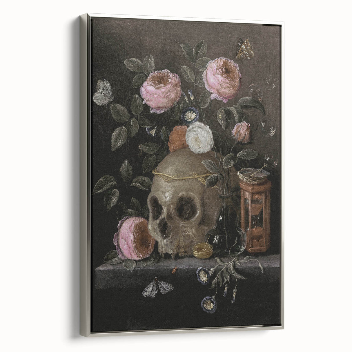 Dark Academia Wall Art: Moody Floral and Skull, Vintage Gothic Print