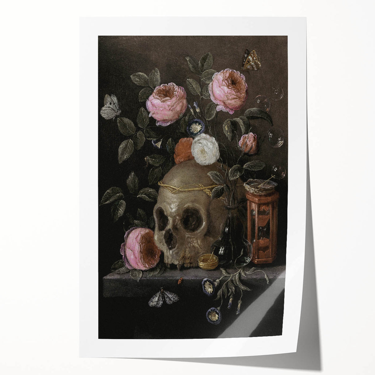 Dark Academia Wall Art: Moody Floral and Skull, Vintage Gothic Print
