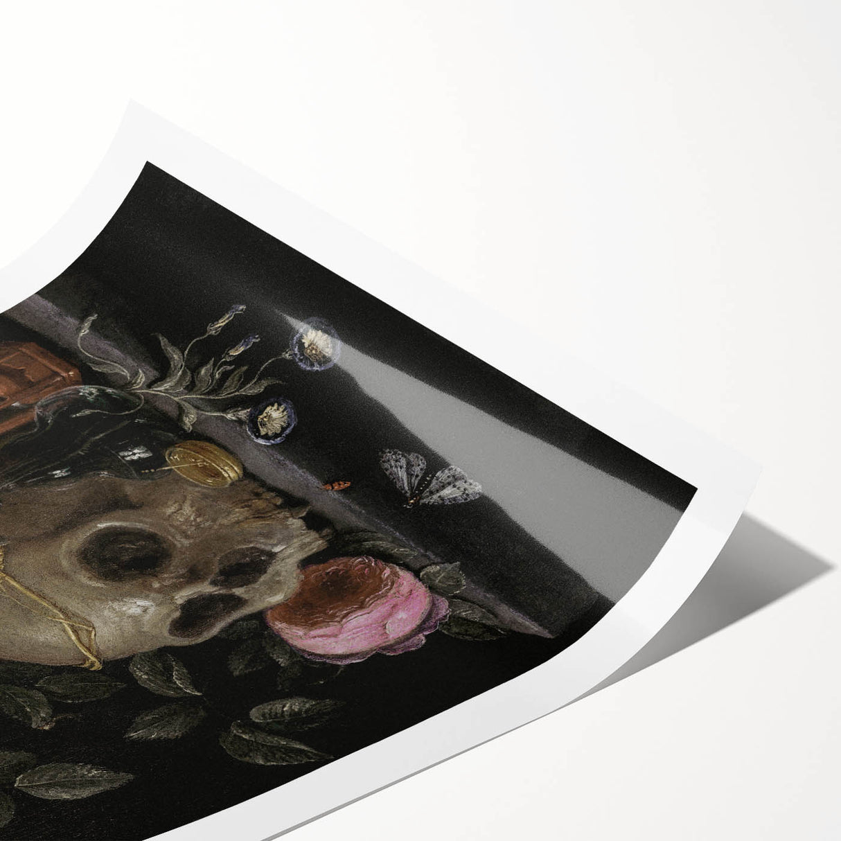 Dark Academia Wall Art: Moody Floral and Skull, Vintage Gothic Print
