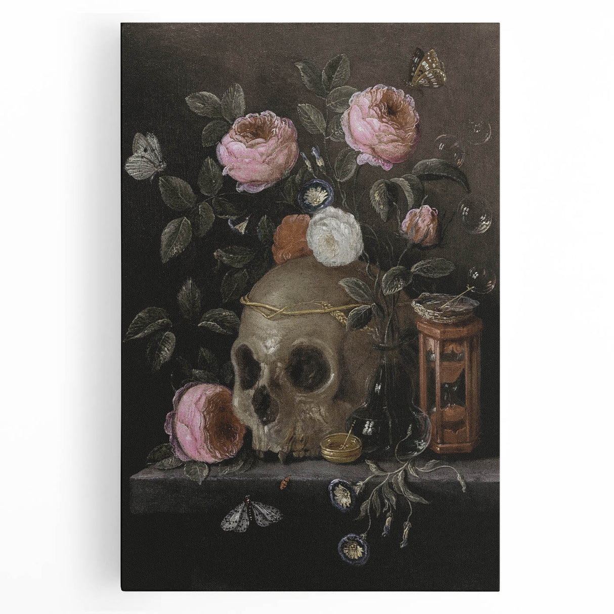 Dark Academia Wall Art: Moody Floral and Skull, Vintage Gothic Print