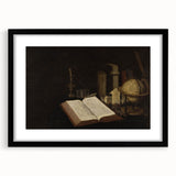Dark Academia Wall Art – Still Life with Open Book, Globe, and Candle