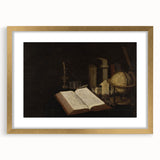 Dark Academia Wall Art – Still Life with Open Book, Globe, and Candle