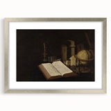 Dark Academia Wall Art – Still Life with Open Book, Globe, and Candle