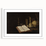 Dark Academia Wall Art – Still Life with Open Book, Globe, and Candle