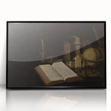 Dark Academia Wall Art – Still Life with Open Book, Globe, and Candle