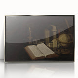 Dark Academia Wall Art – Still Life with Open Book, Globe, and Candle