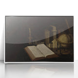 Dark Academia Wall Art – Still Life with Open Book, Globe, and Candle