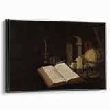 Dark Academia Wall Art – Still Life with Open Book, Globe, and Candle