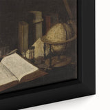 Dark Academia Wall Art – Still Life with Open Book, Globe, and Candle