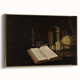 Dark Academia Wall Art – Still Life with Open Book, Globe, and Candle