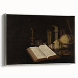 Dark Academia Wall Art – Still Life with Open Book, Globe, and Candle