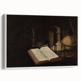 Dark Academia Wall Art – Still Life with Open Book, Globe, and Candle