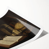 Dark Academia Wall Art – Still Life with Open Book, Globe, and Candle