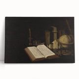 Dark Academia Wall Art – Still Life with Open Book, Globe, and Candle