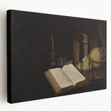 Dark Academia Wall Art – Still Life with Open Book, Globe, and Candle