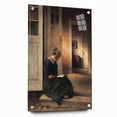 Dark Academia Wall Art: Woman Reading in Shadowy Interior, Vintage Print