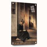 Dark Academia Wall Art: Woman Reading in Shadowy Interior, Vintage Print