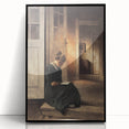 Dark Academia Wall Art: Woman Reading in Shadowy Interior, Vintage Print